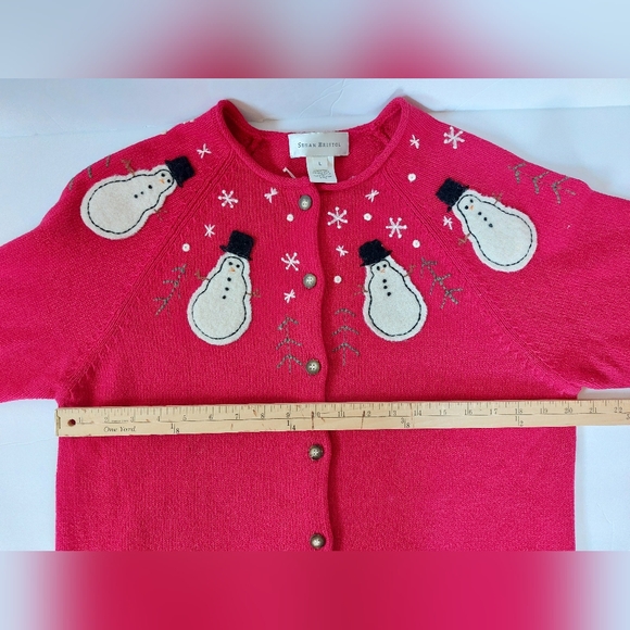 Red Snowman Applique Christmas Cardigan Sweater‎ size Large Susan Bristol - Picture 7 of 7